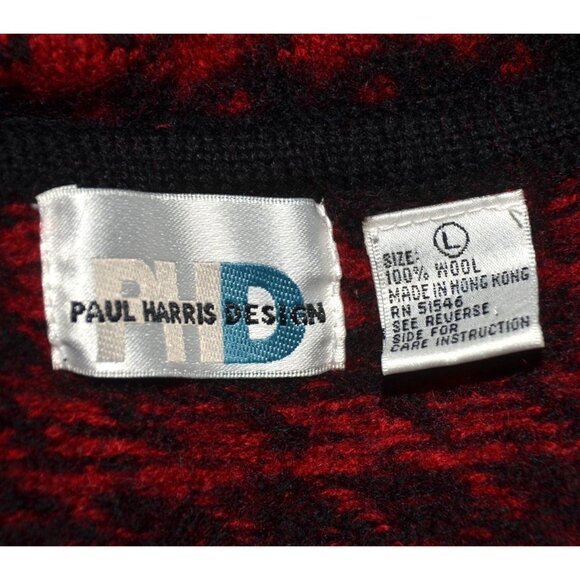 Paul Harris 100% Wool Red Houndstooth Full Zip Cardigan Sweater Size M Retro - Picture 9 of 10
